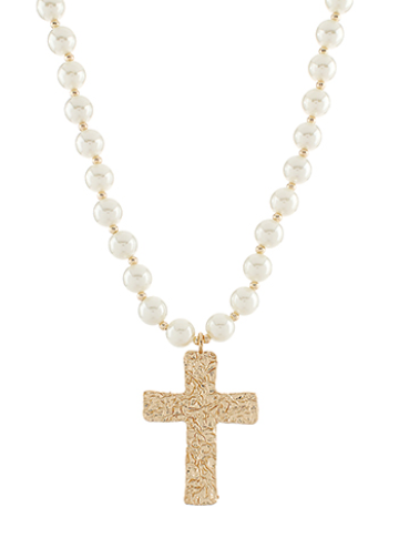 Pearl and Gold Cross Necklace