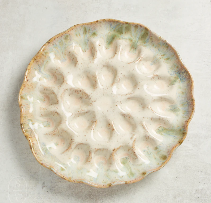 Pottery Egg Platter- Botanical