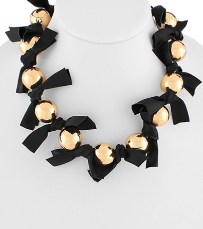 Fabulous Ribbon and Gold Ball Necklace-Black