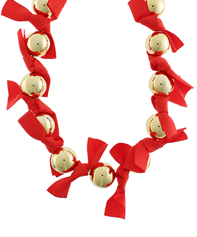 Fabulous Ribbon and Gold Ball Necklace-Red