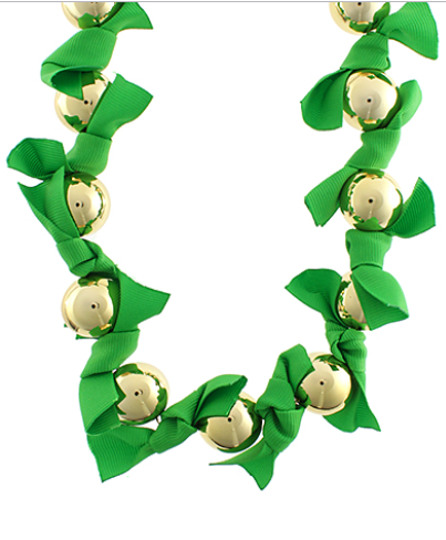Fabulous Ribbon and Gold Ball Necklace-Green