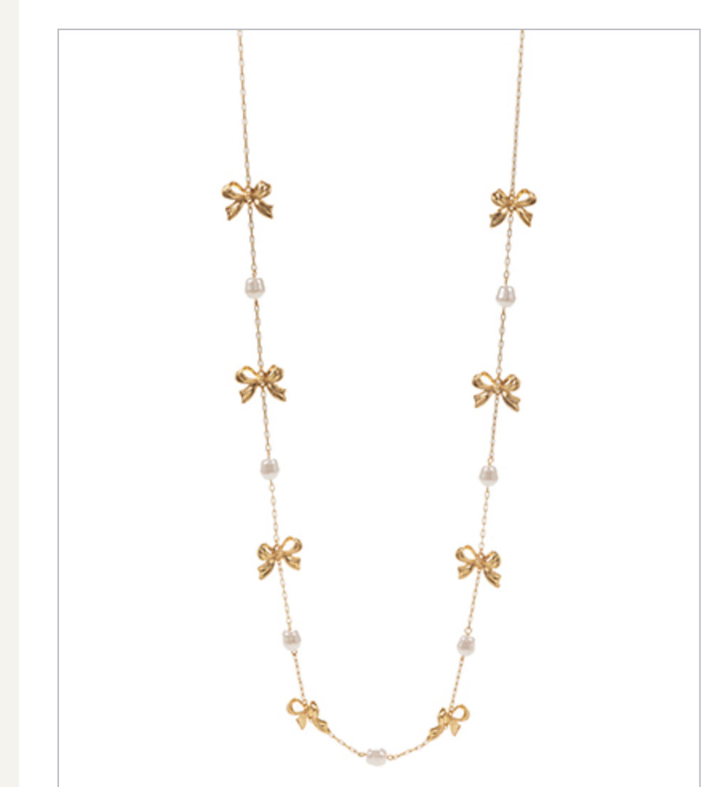 Bow and Pearl Station Chain Necklace