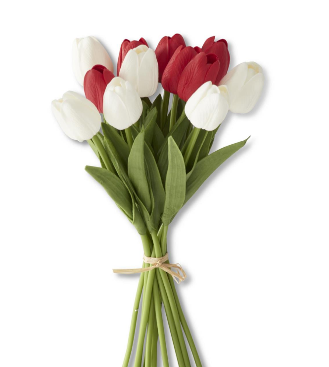 Red and White Real Touch Tulips