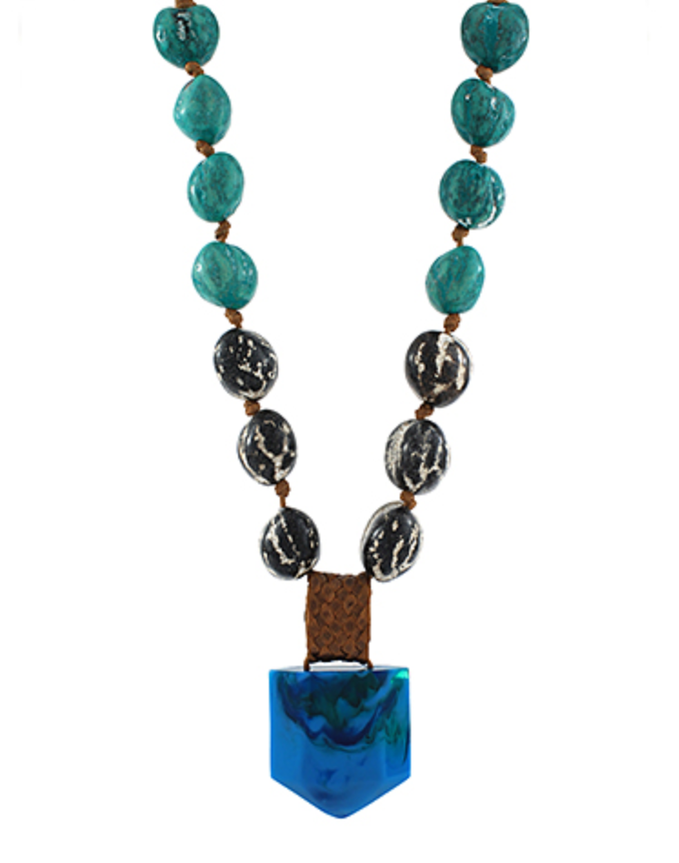 Turquoise & Black Artisan Bead Necklace
