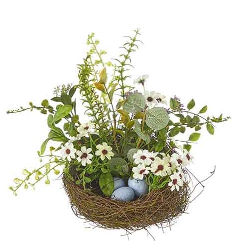 Blue Egg and Floral Nest Arrangement