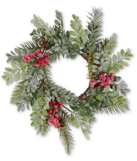 11 inch Glittered Boxwood Berry Pinecone and Fir Candle Ring