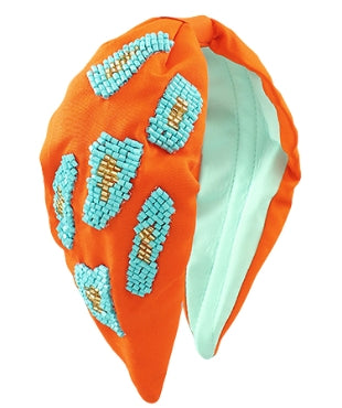 Orange and Turquoise Embroidered Headband