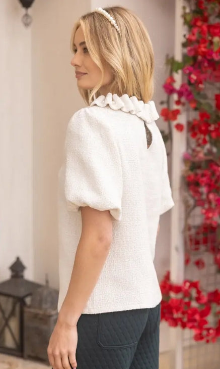 Pearled Ruffle Neckline Top