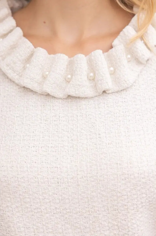 Pearled Ruffle Neckline Top