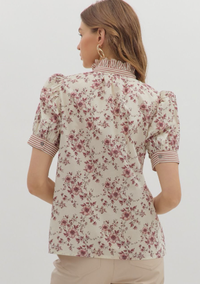 Floral Ruffled Neck Blouse