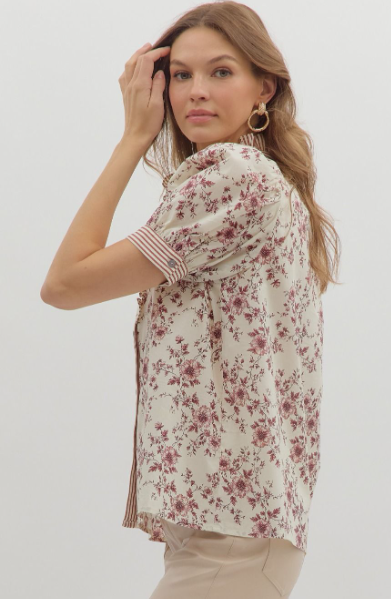 Floral Ruffled Neck Blouse