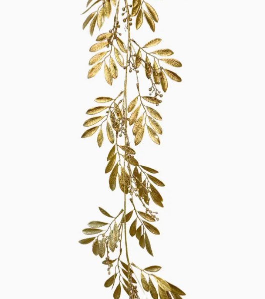 Elegant Tea Leaf Berry Garland - Gold 50"