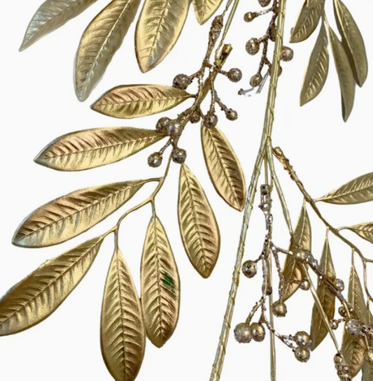 Elegant Tea Leaf Berry Garland - Gold 50"