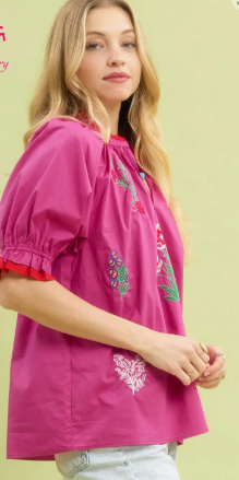 Pink Floral Embroidered Blouse