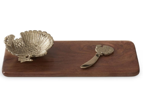 16.25" Wood Cheese Tray with Turkey Dish & Spreader