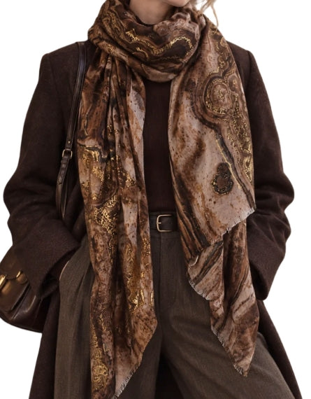 Sheer Geometric Wave Print Scarf