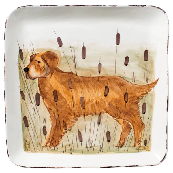 Vietri Wildlife Large Yellow Hunting Dog Square Platter