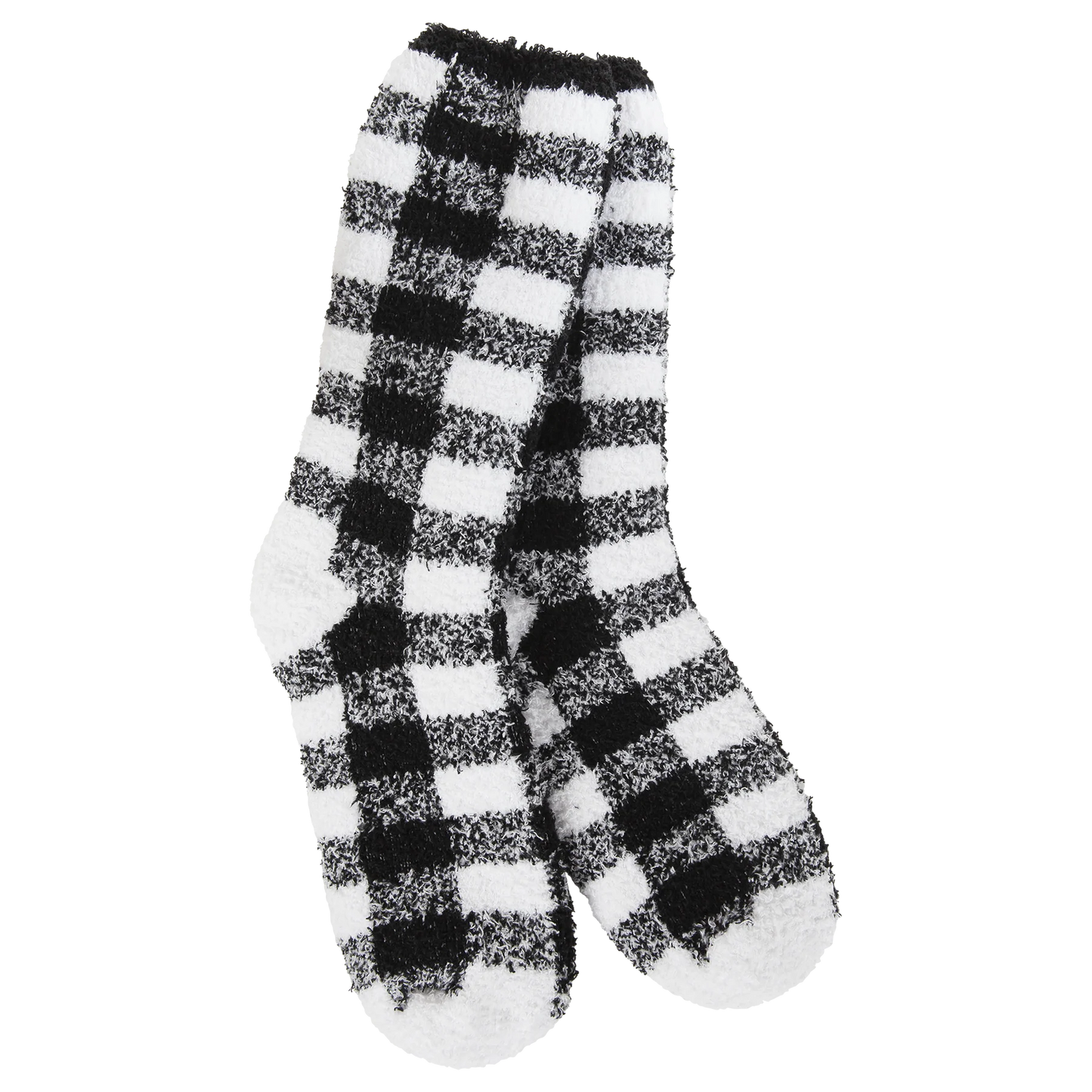 Fireside Black & White Cozy Plaid Crew Socks