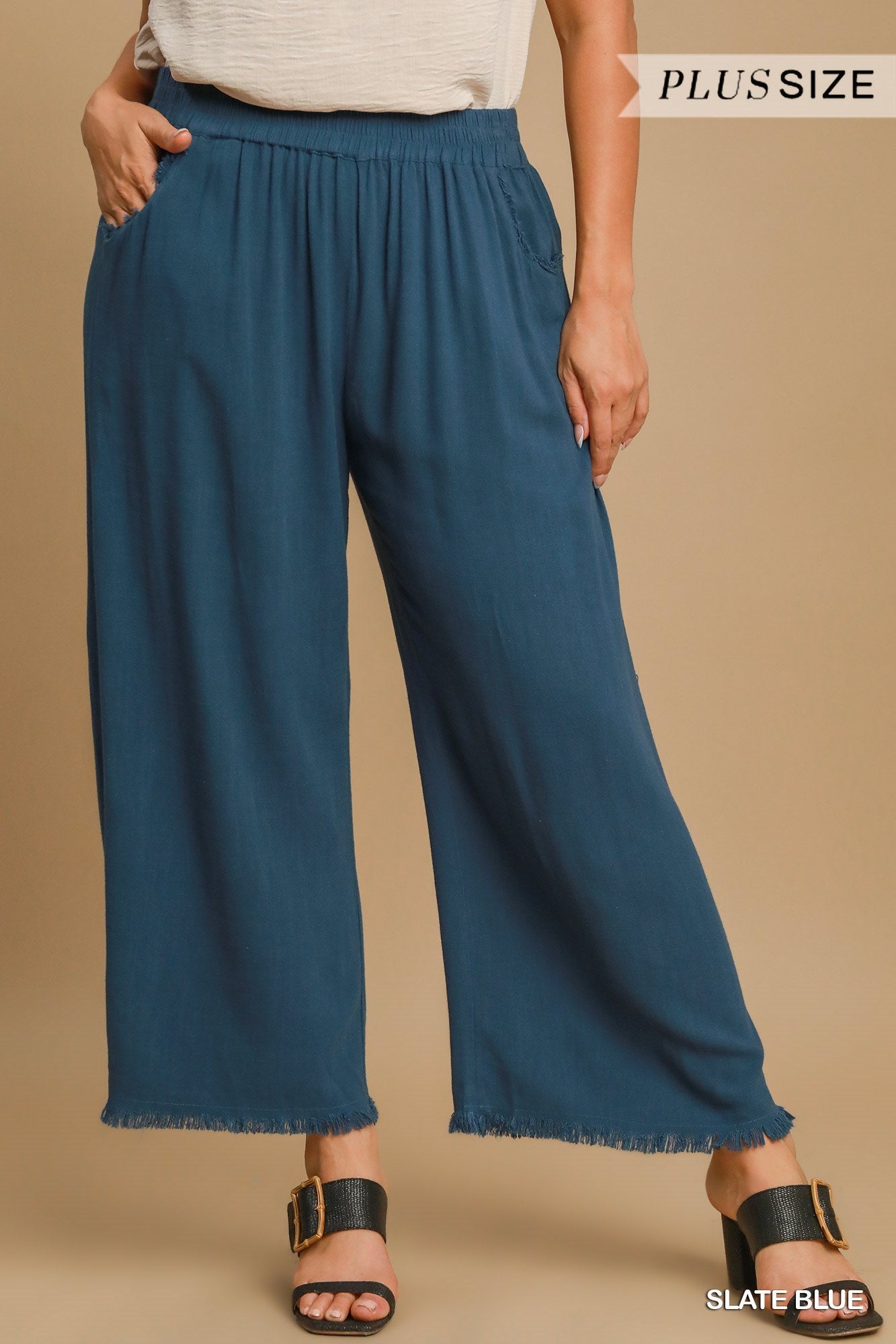 Slate Blue Wide Leg Linen Pants