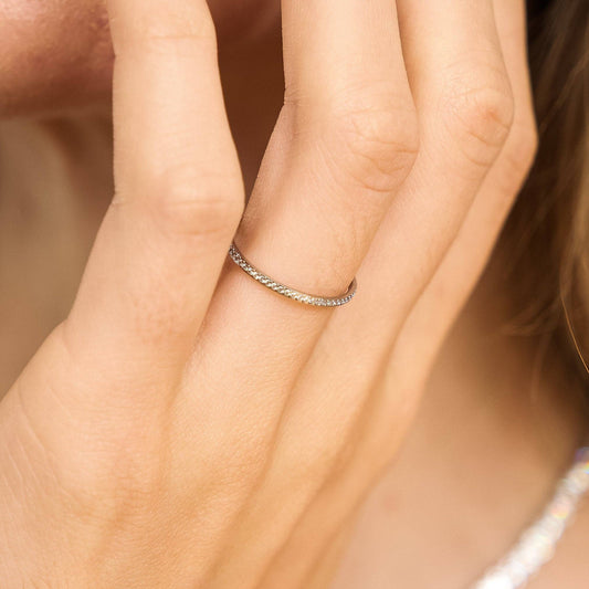 Waterproof Silver Dainty Tennis Ring Band