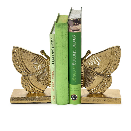 Fluttering Golden Butterfly Bookends - Aluminum