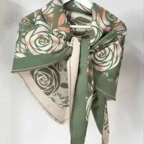 Olive Rose Pattern Triangle Scarf
