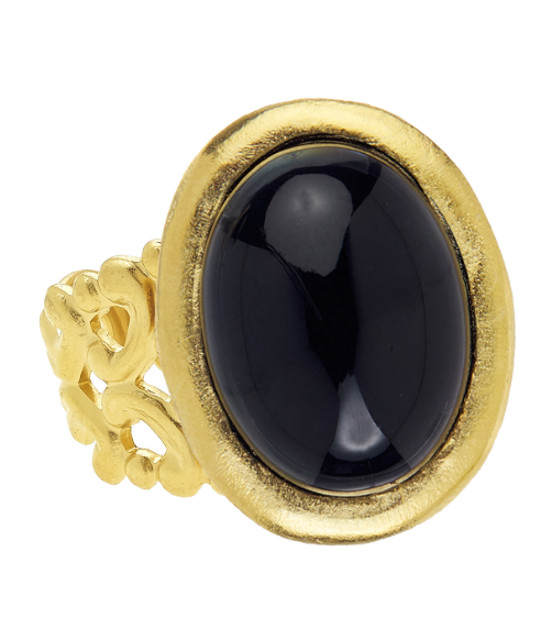 Susan Shaw Gold and Black Onyx Oval Ring 9180BK