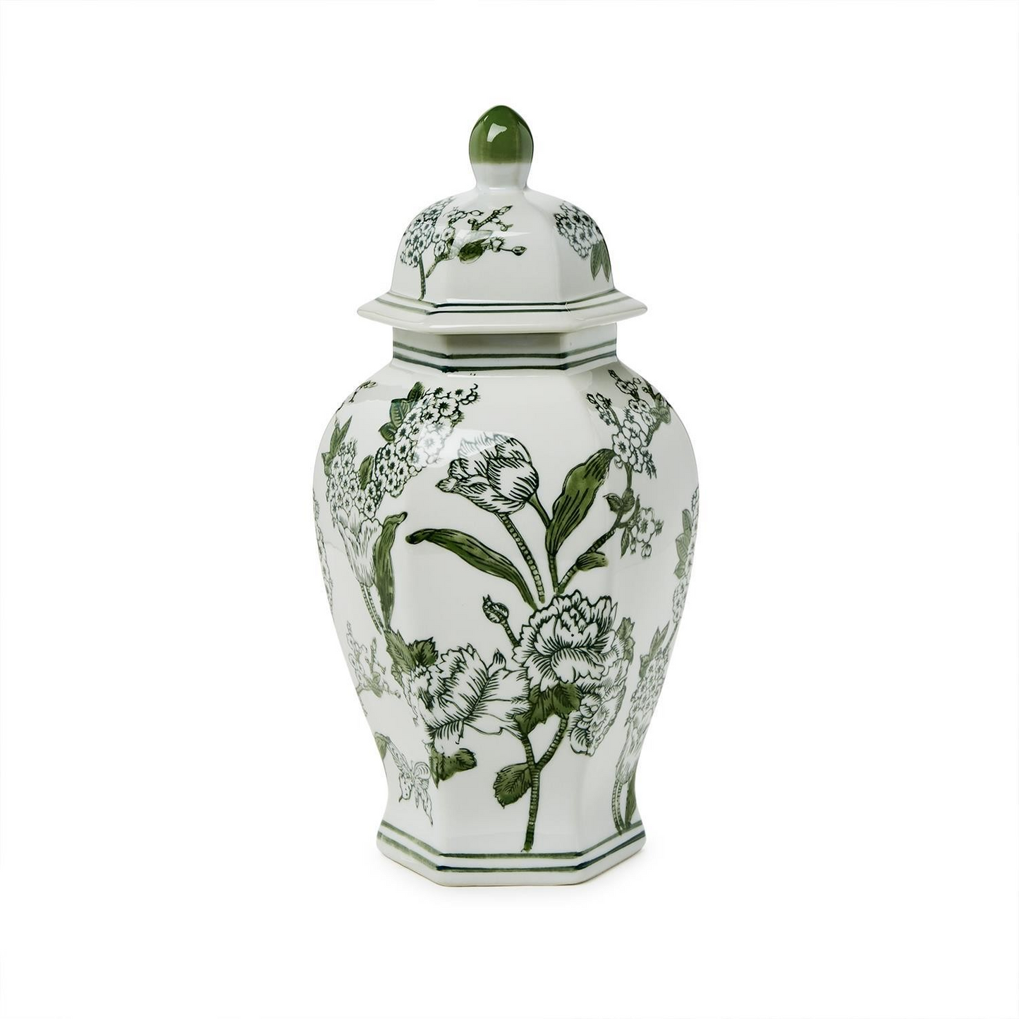 Lotus Green and White Hexagonal Temple Jar