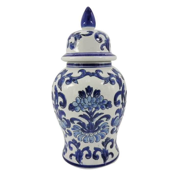 Blue and White Ceramic Temple Jar 14 Inch