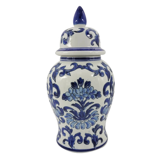 Blue and White Ceramic Temple Jar 14 Inch
