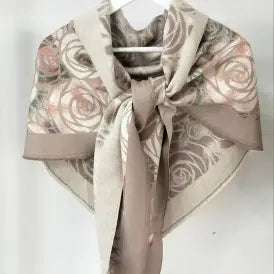 Taupe Rose Pattern Triangle Scarf
