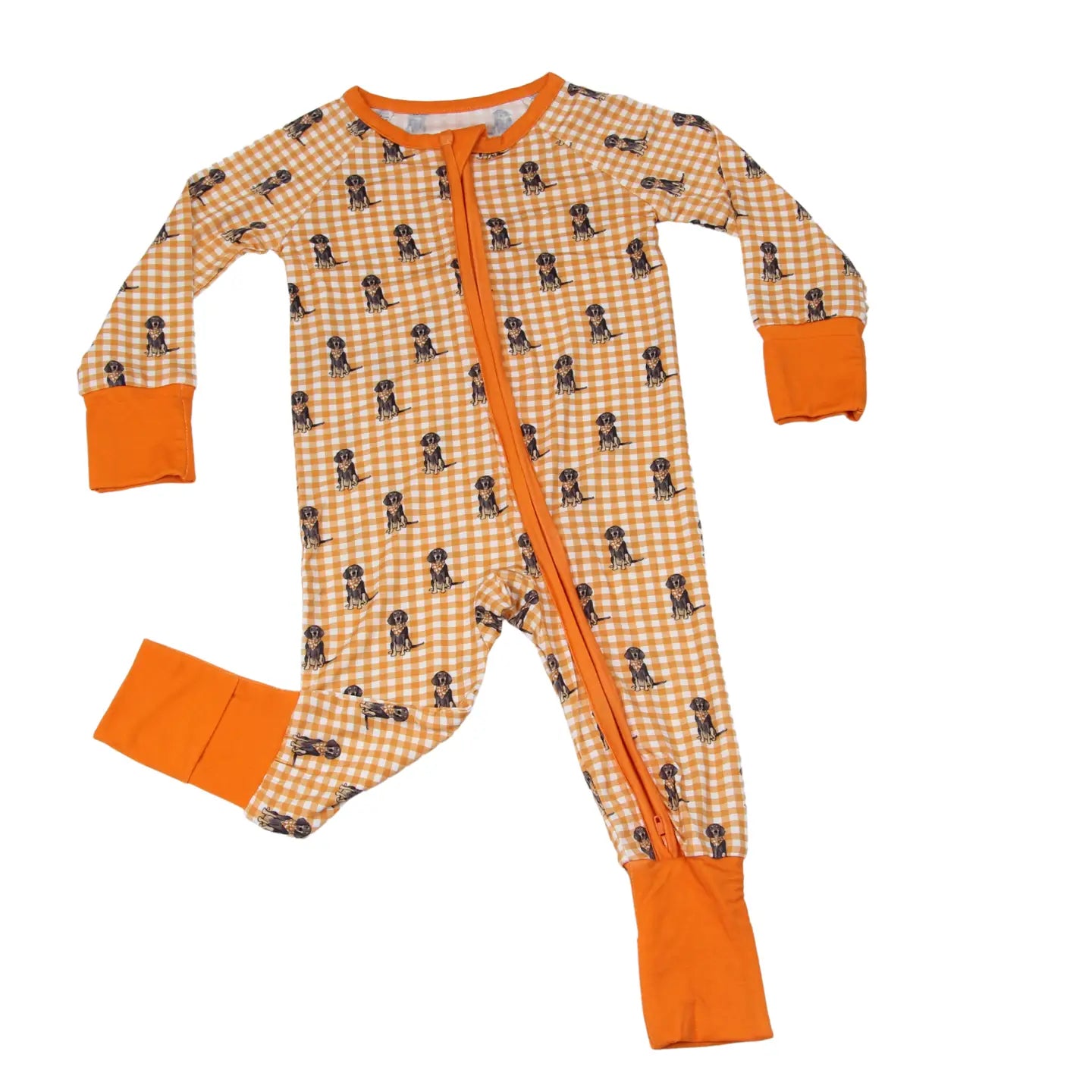 Bluetick Coonhound Orange & White Check Unisex Kids Onsie Pajamas