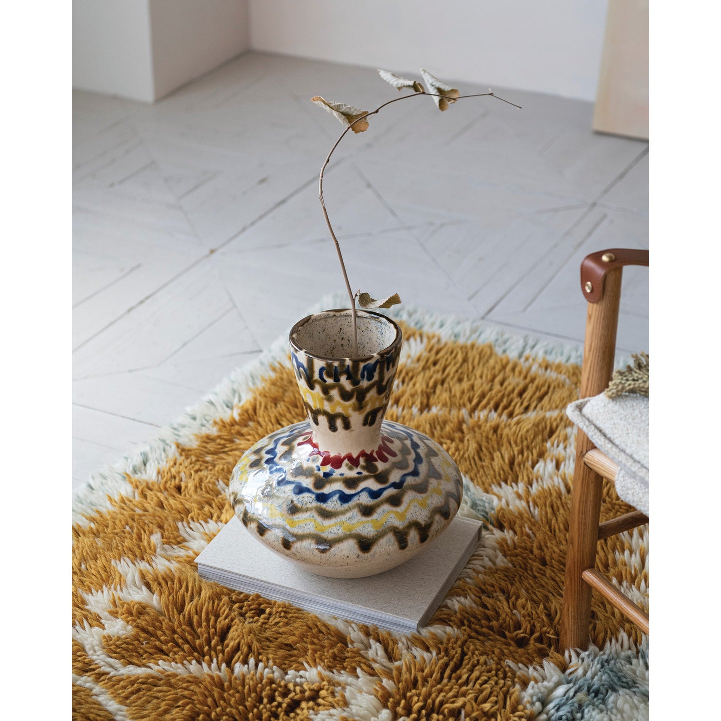 Hand-Painted Stoneware Vase, Reactive Crackle Glaze