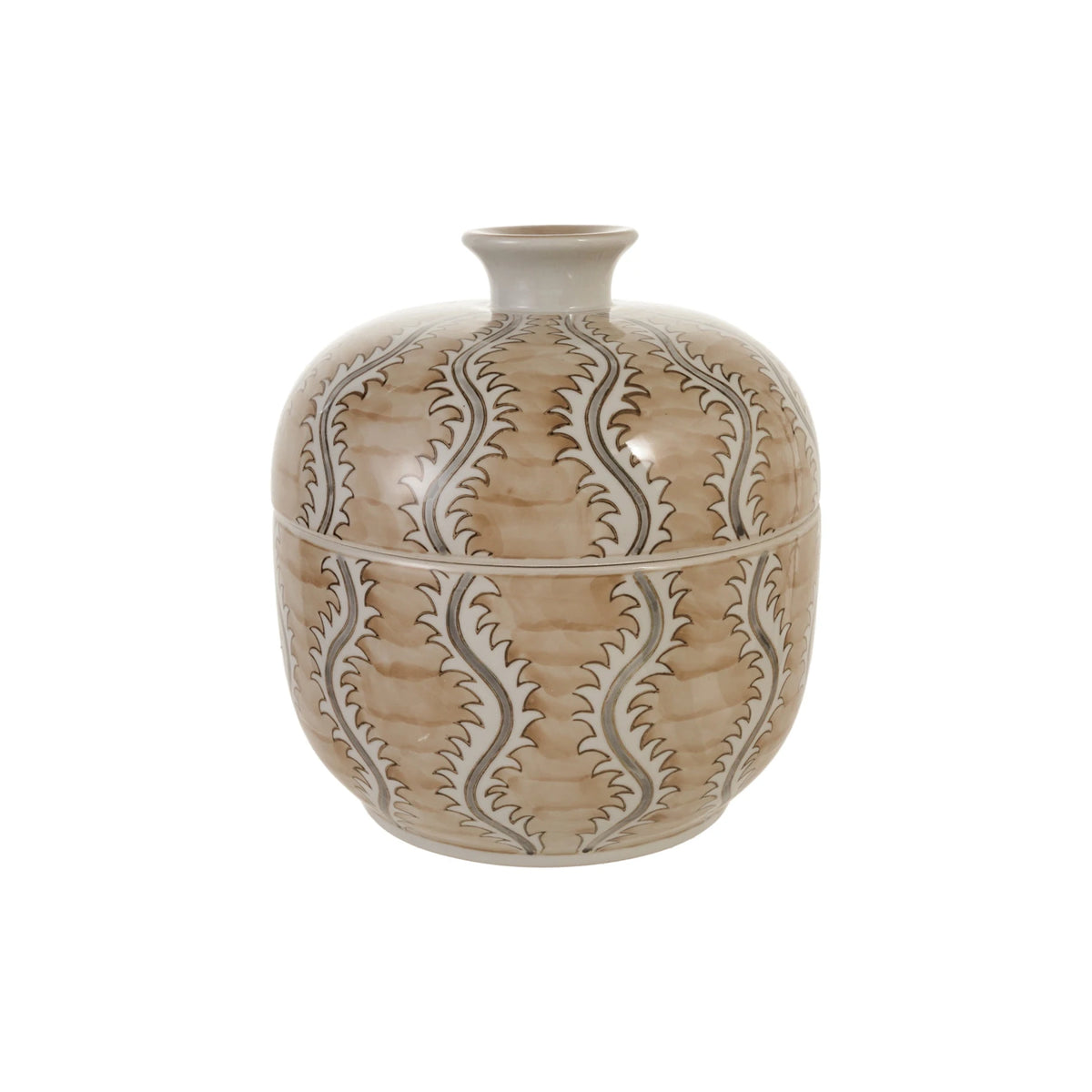 Decorative Hand-Painted Stoneware Jar Tan/Gray Small