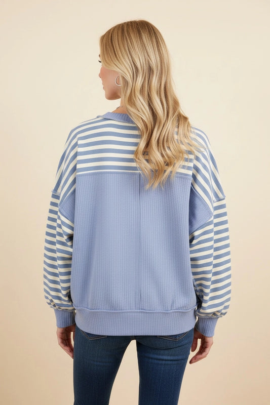 Blue & Cream Striped Oversized Pullover