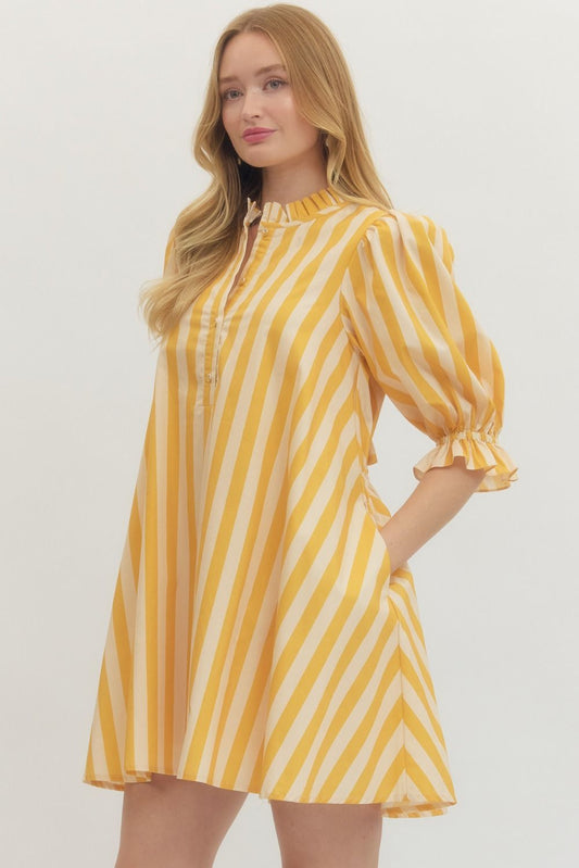 Beautiful Stripes Dress Golden Yellow