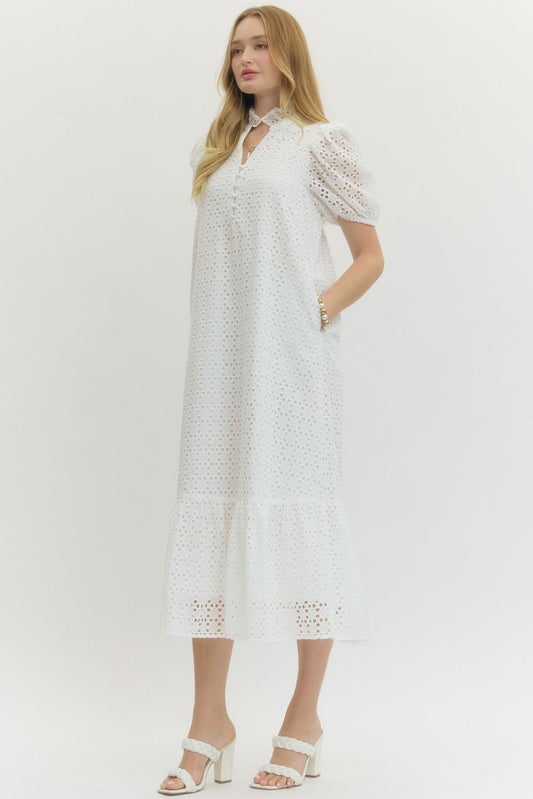 Eyelet White Midi Dress