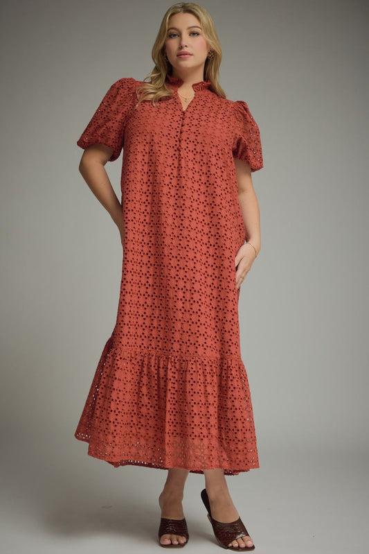 Eyelet Rust Midi Dress