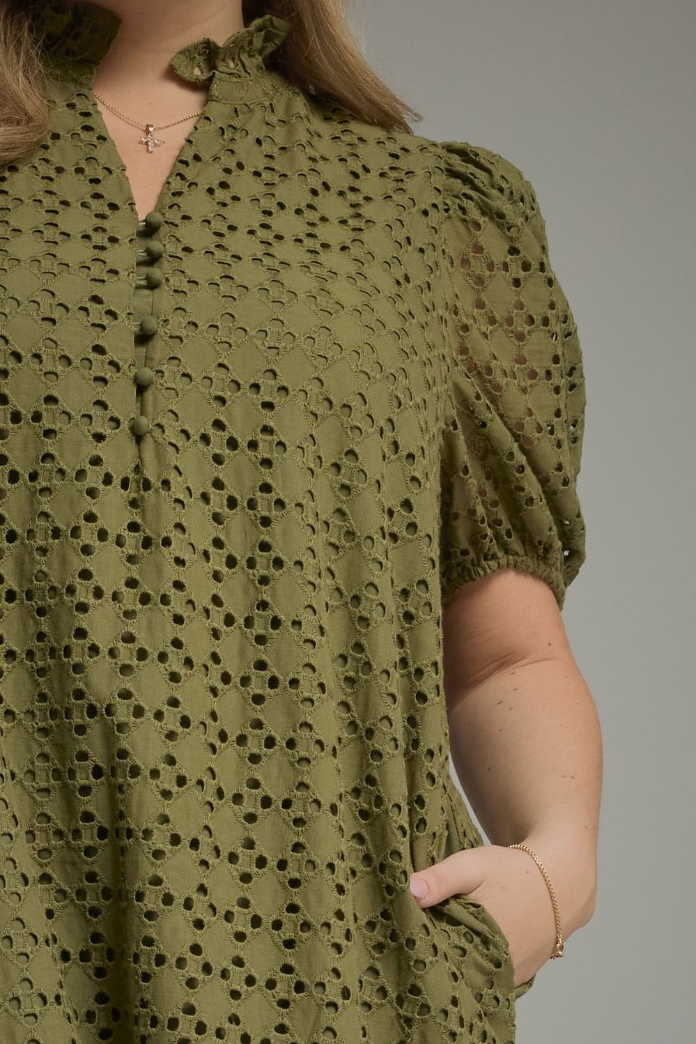 Eyelet Olive Midi Dress