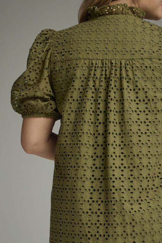 Eyelet Olive Midi Dress