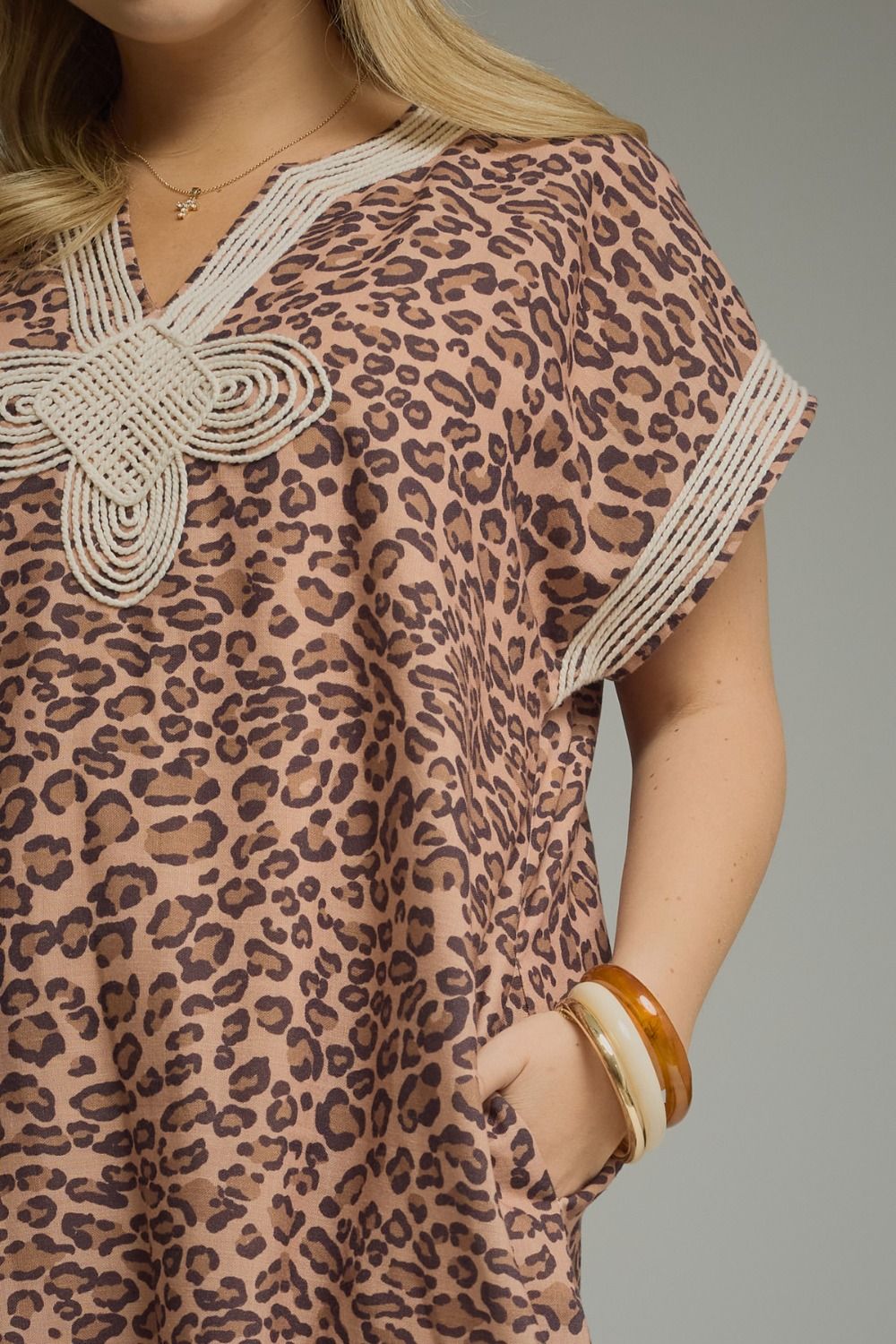 Leopard Midi Dress with Ecru Applque