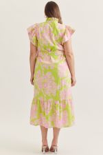Floral Print Flutter Sleeve Midi Dress