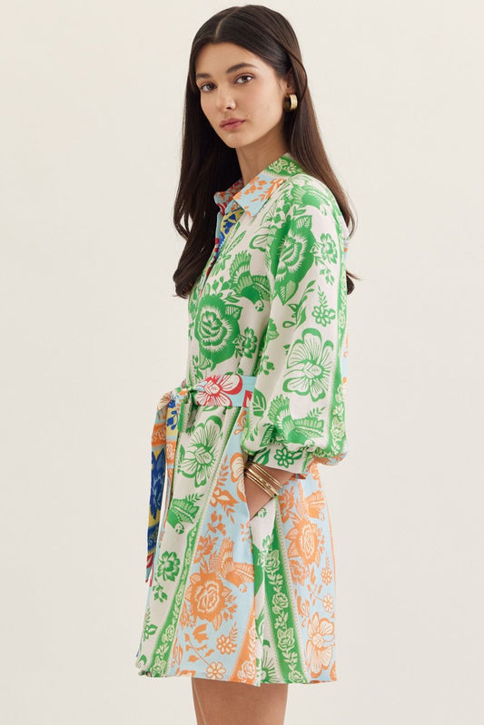 Green Multi Botanical Stripe Dress