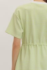Gingham Check Print Mini Dress - Celery