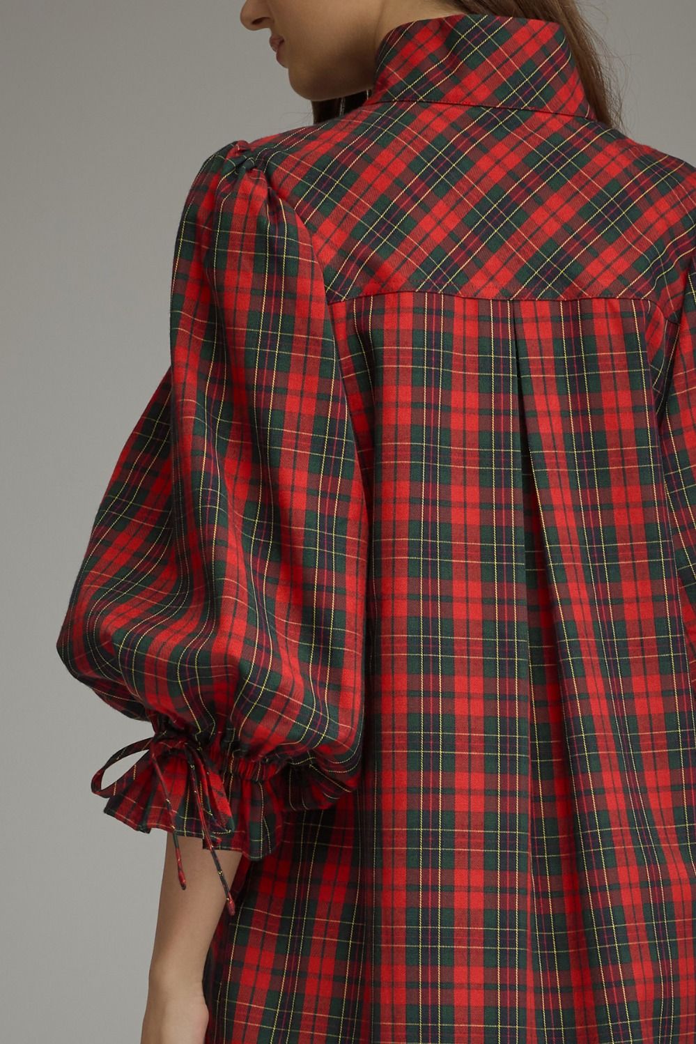 Plaid 3/4 Balloon Sleeve Mini Dress