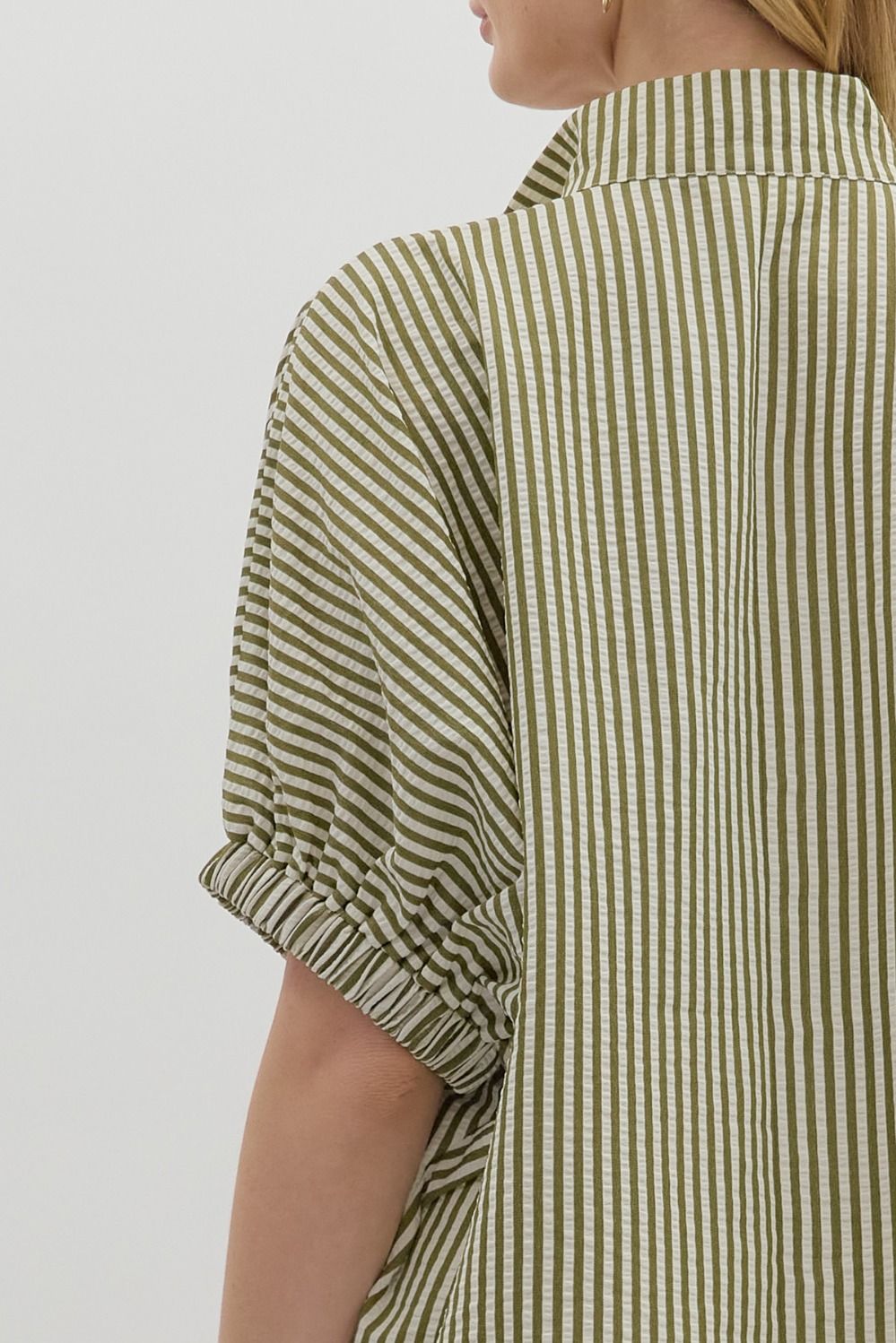 Dolman Sleeve Striped Top - Olive