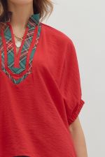 Red Top with Plaid and Green Trim