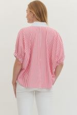 Pink Striped V Neck Top