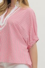 Pink Striped V Neck Top