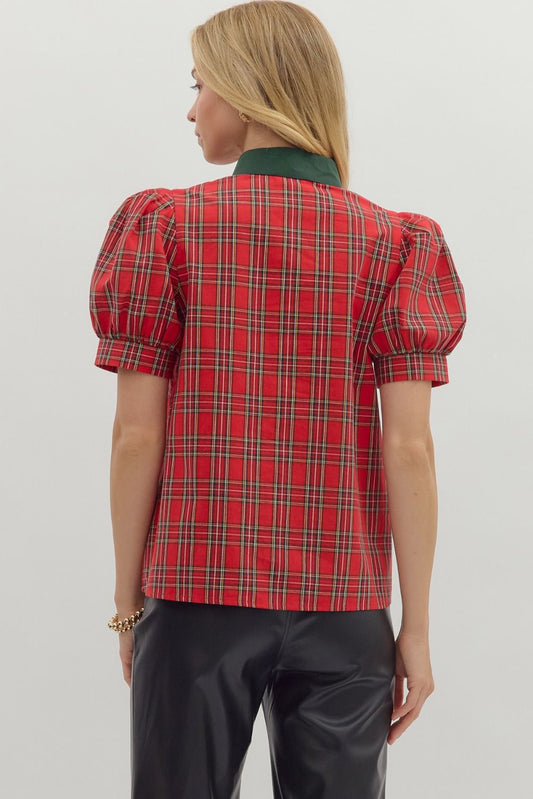 Holiday  Plaid V-Neck Top